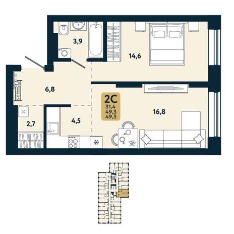 Вариант №15113, 2-комнатная квартира в жилом комплексе 