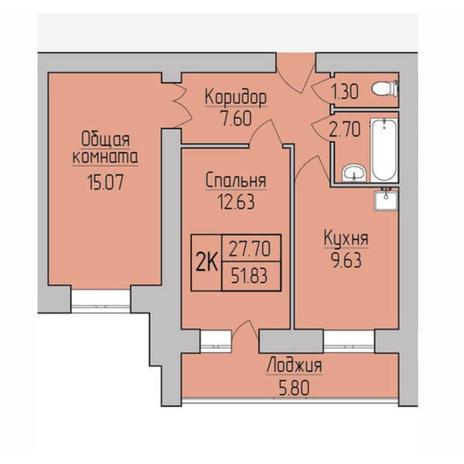 Вариант №6951, 2-комнатная квартира в жилом комплексе 