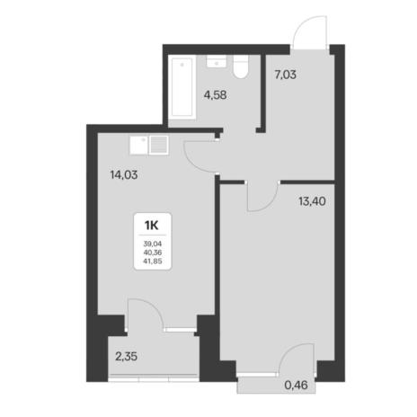 Вариант №6762, 1-комнатная квартира в жилом комплексе 