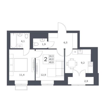 Вариант №10324, 2-комнатная квартира в жилом комплексе Новаторы