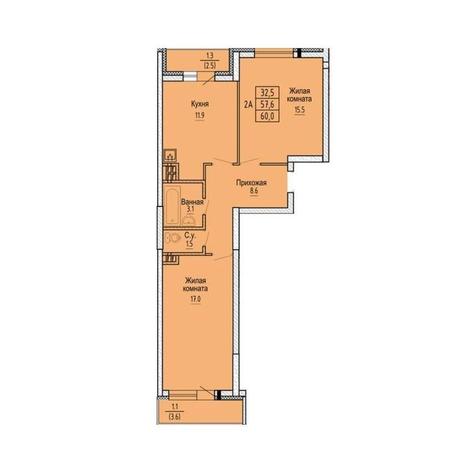 Вариант №13473, 2-комнатная квартира в жилом комплексе 