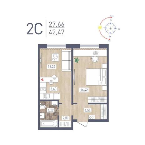 Вариант №12175, 2-комнатная квартира в жилом комплексе 