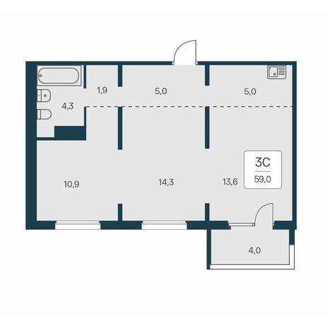 Вариант №14551, 3-комнатная квартира в жилом комплексе 