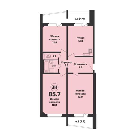 Вариант №7603, 3-комнатная квартира в жилом комплексе Родники
