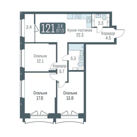 Вариант №11925, 3-комнатная квартира в жилом комплексе Tesla Park