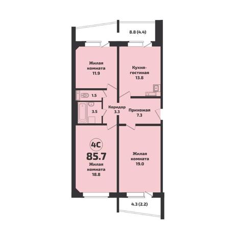 Вариант №7632, 4-комнатная квартира в жилом комплексе Приозерный