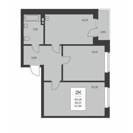 Вариант №8025, 2-комнатная квартира в жилом комплексе 