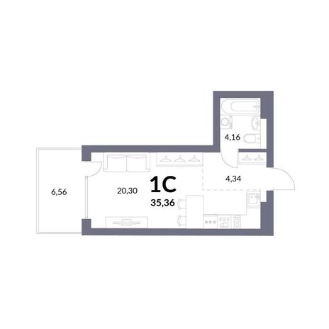 Вариант №13972, 1-комнатная квартира в жилом комплексе 