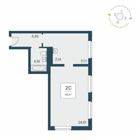Вариант №9643, 2-комнатная квартира в жилом комплексе 