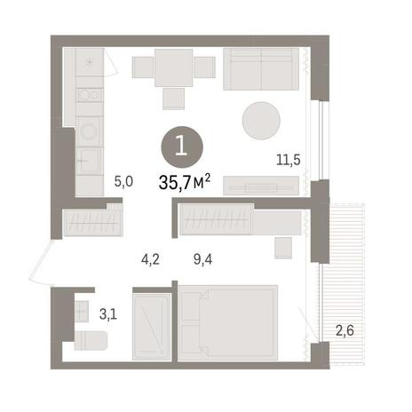 Вариант №8953, 1-комнатная квартира в жилом комплексе 