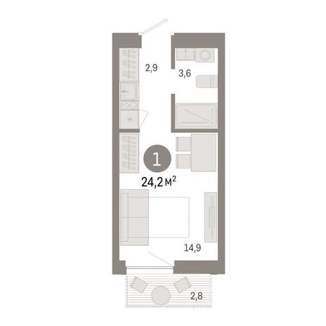 Вариант №15511, 1-комнатная квартира в жилом комплексе Европейский Берег