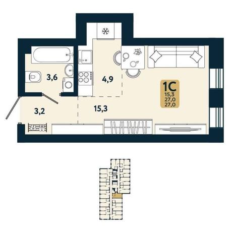 Вариант №15098, 1-комнатная квартира в жилом комплексе Цивилизация