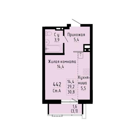 Вариант №13290, 1-комнатная квартира в жилом комплексе Нормандия-Неман
