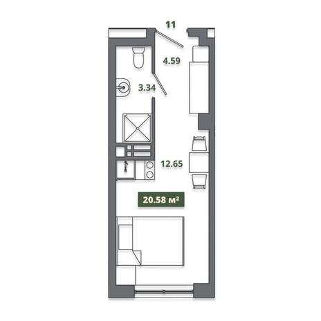 Вариант №12514, 1-комнатная квартира в жилом комплексе 