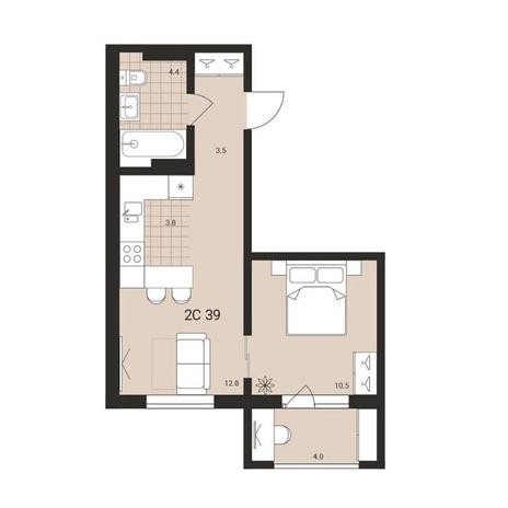 Вариант №13158, 2-комнатная квартира в жилом комплексе 