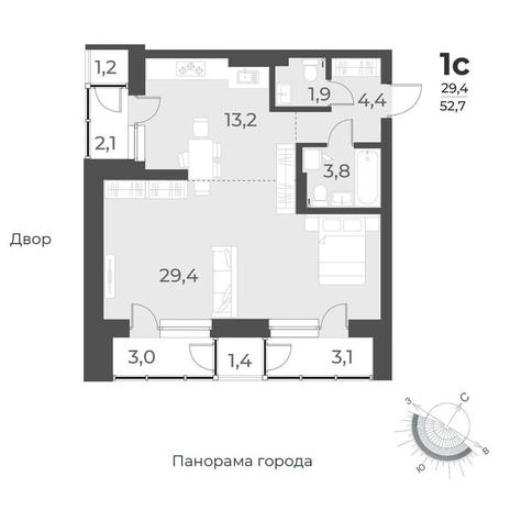 Вариант №9559, 1-комнатная квартира в жилом комплексе 