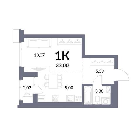 Вариант №11667, 1-комнатная квартира в жилом комплексе 