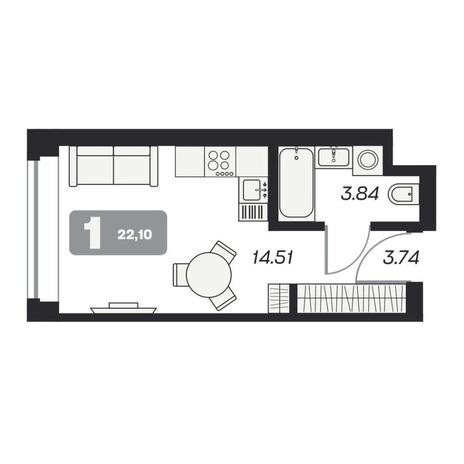Вариант №11600, 1-комнатная квартира в жилом комплексе 