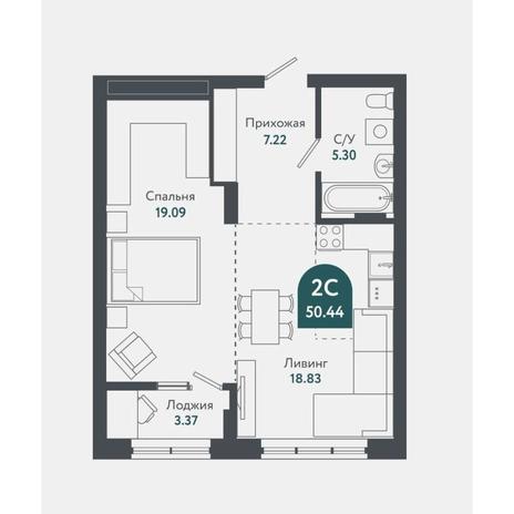 Вариант №15701, 2-комнатная квартира в жилом комплексе Tesla Park
