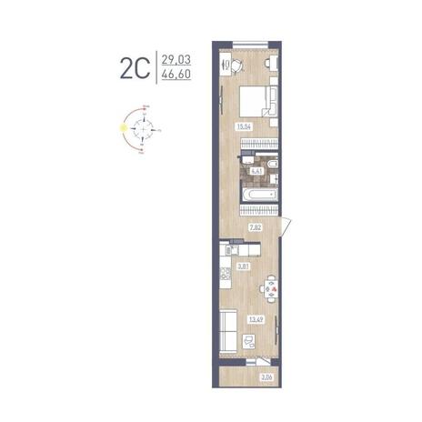 Вариант №12191, 2-комнатная квартира в жилом комплексе 