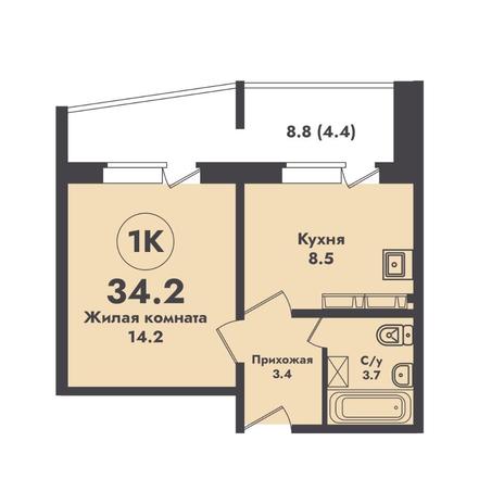 Вариант №13080, 1-комнатная квартира в жилом комплексе 