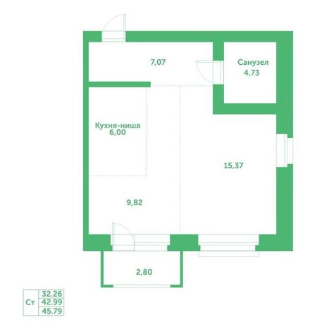 Вариант №15221, 1-комнатная квартира в жилом комплексе 19|56 Кварталы Телецентра