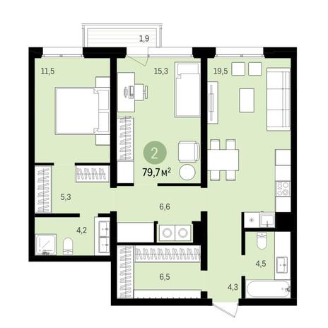 Вариант №6543, 3-комнатная квартира в жилом комплексе 