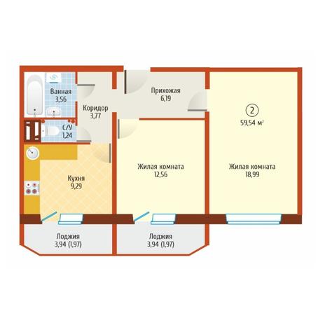 Вариант №6996, 2-комнатная квартира в жилом комплексе Tesla Park