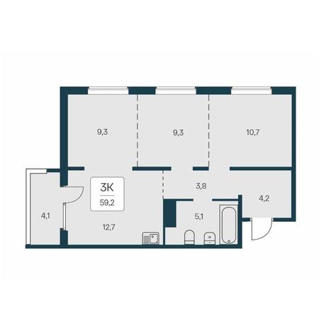 Вариант №14577, 3-комнатная квартира в жилом комплексе Квартал на Игарской