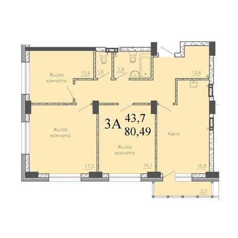 Вариант №8520, 3-комнатная квартира в жилом комплексе 