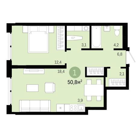 Вариант №6874, 2-комнатная квартира в жилом комплексе 