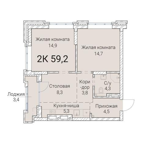Вариант №9935, 2-комнатная квартира в жилом комплексе Галактика