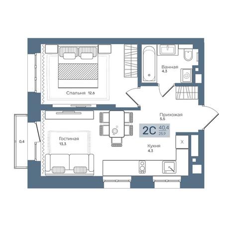 Вариант №7593, 2-комнатная квартира в жилом комплексе 