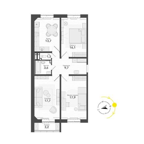 Вариант №14793, 3-комнатная квартира в жилом комплексе Статус