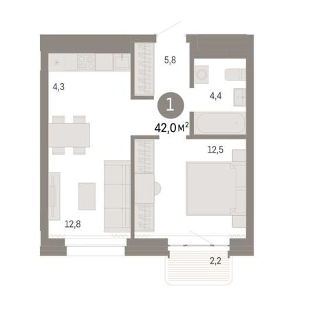 Вариант №9087, 1-комнатная квартира в жилом комплексе Авиатор