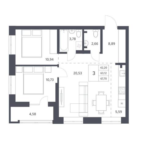Вариант №11523, 3-комнатная квартира в жилом комплексе 