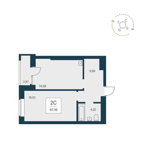 Вариант №12421, 2-комнатная квартира в жилом комплексе 
