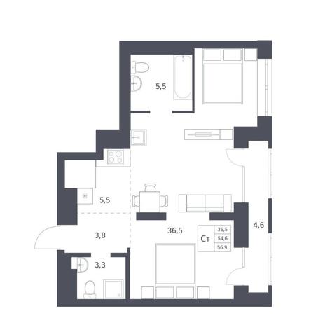 Вариант №11309, 1-комнатная квартира в жилом комплексе Основатели