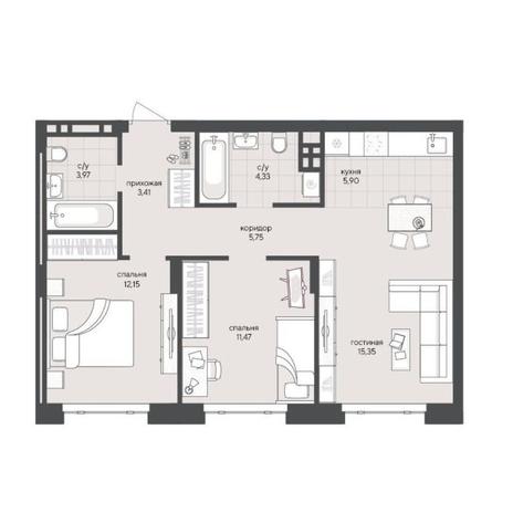 Вариант №15367, 2-комнатная квартира в жилом комплексе Баланс (Balance)