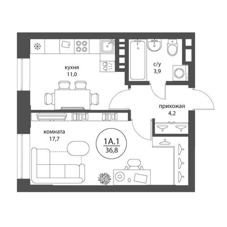 Вариант №12532, 1-комнатная квартира в жилом комплексе 