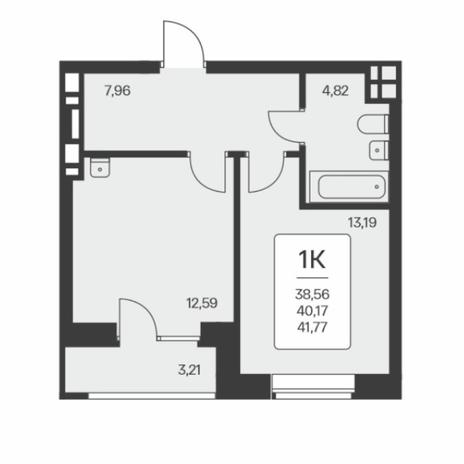 Вариант №8016, 1-комнатная квартира в жилом комплексе Спектр