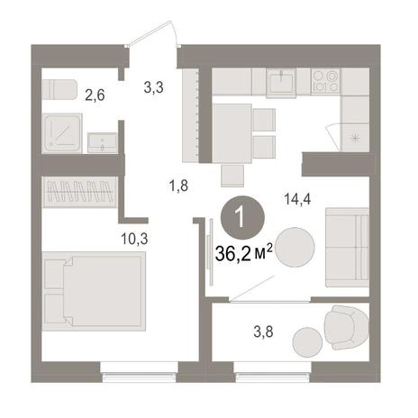 Вариант №15609, 1-комнатная квартира в жилом комплексе Новые Матрешки