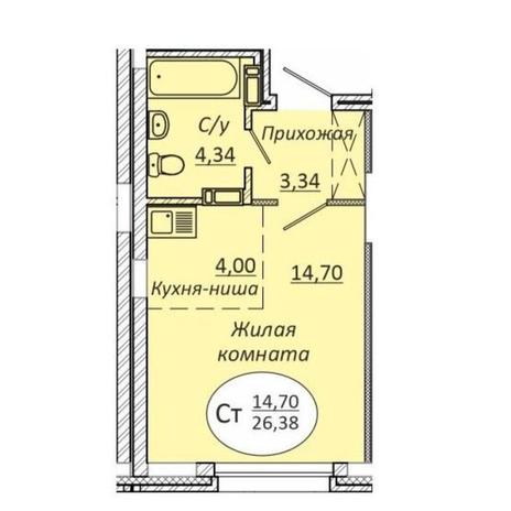 Вариант №10093, 1-комнатная квартира в жилом комплексе Сосновый бор