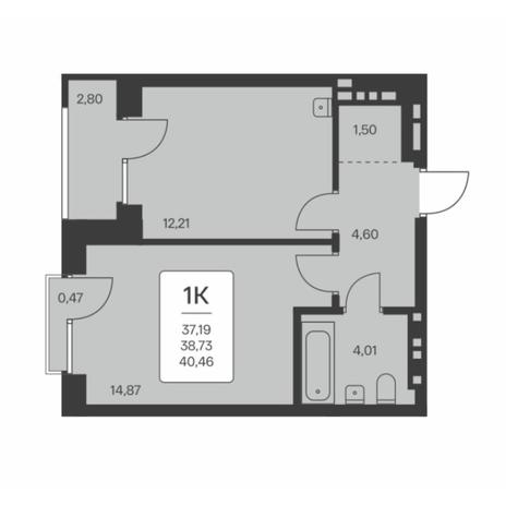 Вариант №8024, 1-комнатная квартира в жилом комплексе IQ aparts