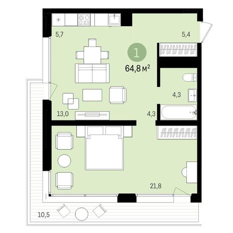 Вариант №6551, 2-комнатная квартира в жилом комплексе Сакура парк