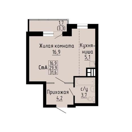 Вариант №12568, 1-комнатная квартира в жилом комплексе Комета-Октябрьский