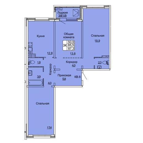 Вариант №7975, 3-комнатная квартира в жилом комплексе Инфинити