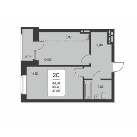 Вариант №8002, 2-комнатная квартира в жилом комплексе Расцветай на Авиастроителей
