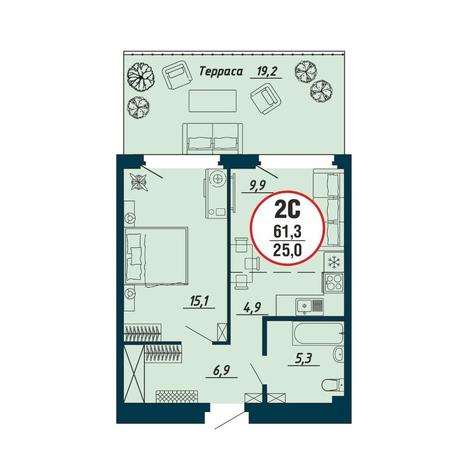Вариант №10421, 2-комнатная квартира в жилом комплексе Tesla Park