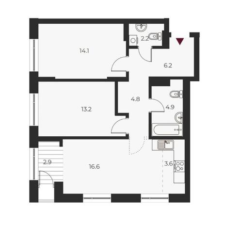 Вариант №14145, 3-комнатная квартира в жилом комплексе Горская лагуна